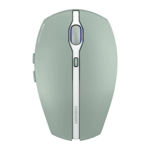 Cherry Gentix BT vert, vue du dessus: molette LED bleue, bouton DPI et bande blanche centrale