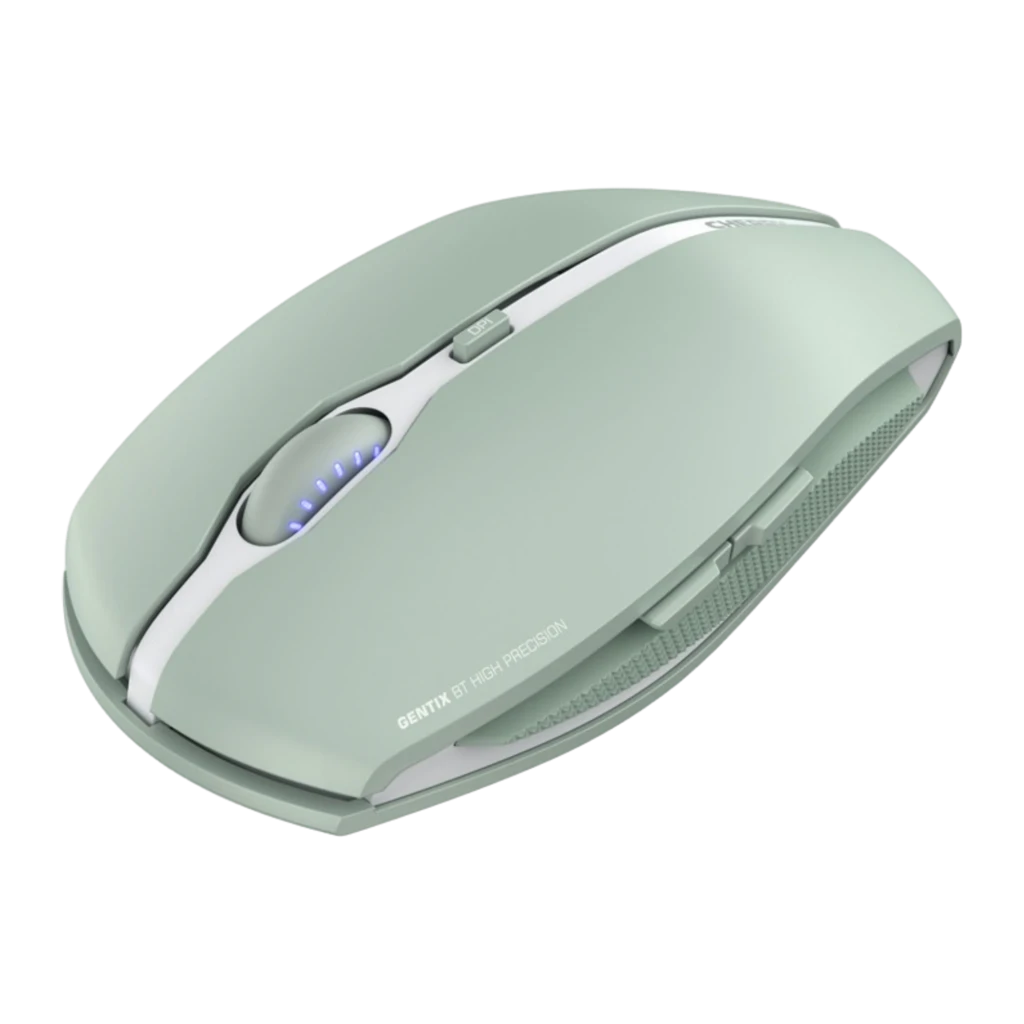 Cherry Gentix BT vert, vue du dessus: molette LED bleue, bouton DPI et bande blanche centrale - Ítem1