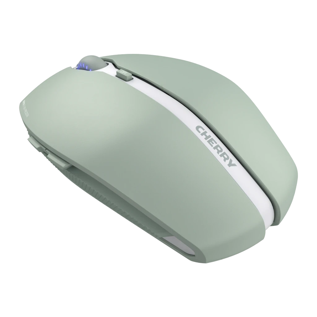 Cherry Gentix BT vert, vue du dessus: molette LED bleue, bouton DPI et bande blanche centrale - Ítem2