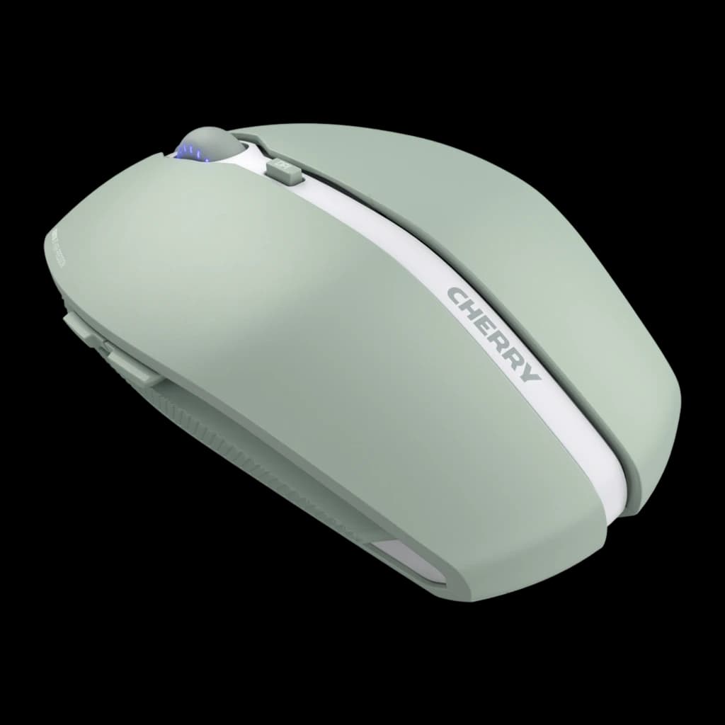 Cherry Gentix BT verde, vista diagonal trasera: logo CHERRY en franja blanca y perfil redondeado