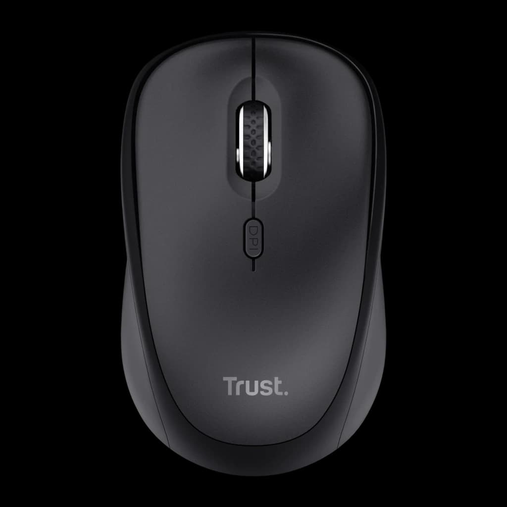 Trust Kit teclado y ratón inalámbrico TKM-360 negro, vista superior del ratón: rueda de scroll, botón DPI y logo Trust