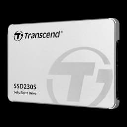 Transcend SSD230S 128GB prateado, vista em ângulo direito: lateral com conectores SATA e cantos arredondados