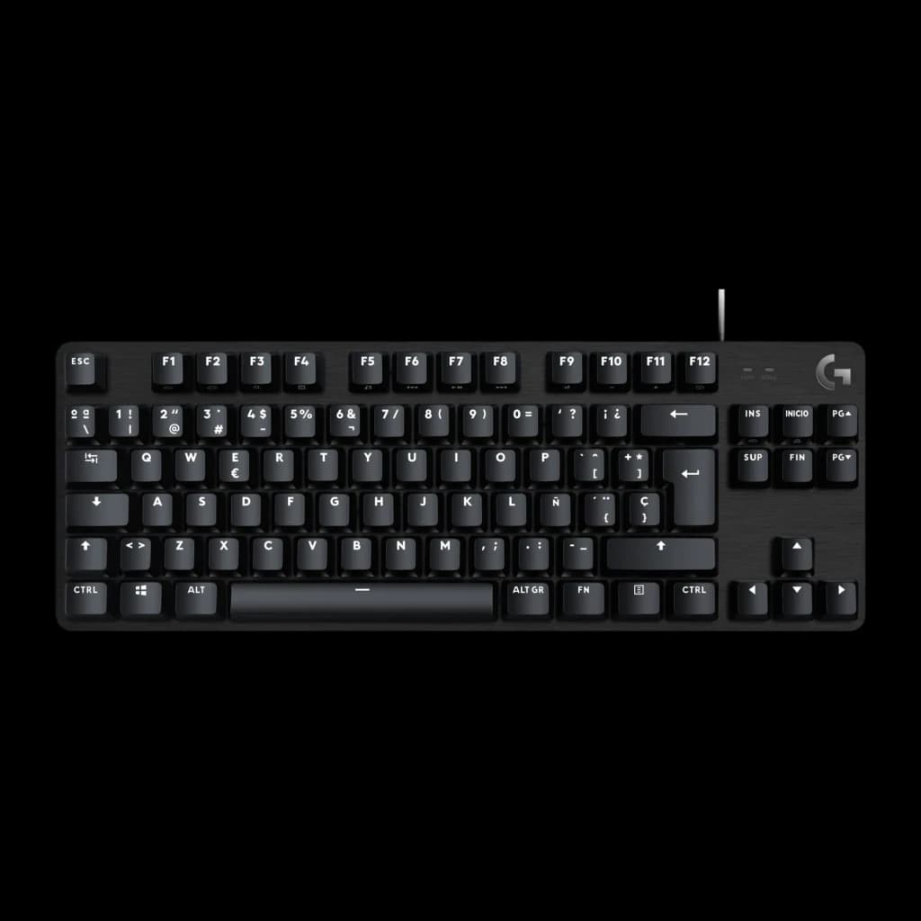 Logitech Teclado G413 TKL SE Negro, vista superior: disposición española con teclas mecánicas y logo G en esquina derecha
