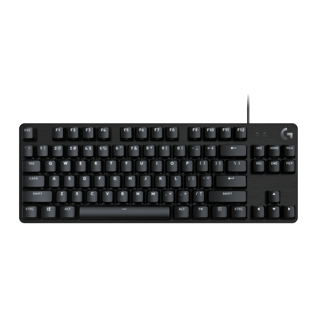 Logitech Teclado G413 TKL SE Preto, vista superior: layout inglês com teclas mecânicas e chassi de alumínio escovado