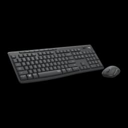 Logitech Teclado e rato MK295 Silent Grafite, vista em ângulo: perspetiva lateral mostrando o perfil do teclado e rato