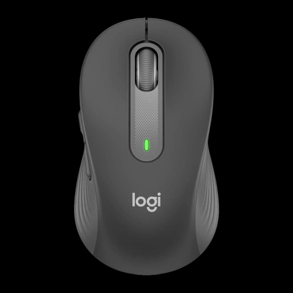 Logitech Rato Signature M650 for Business Grafite, vista superior: roda SmartWheel, LED verde e logótipo logi visíveis