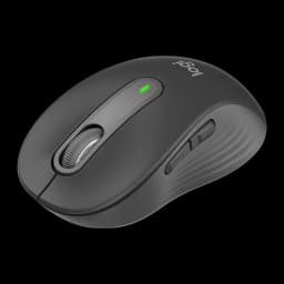 Logitech Rato Signature M650 for Business Grafite, perspetiva lateral esquerda: roda SmartWheel e botões laterais visíveis