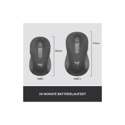 Logitech Rato Signature M650 for Business Grafite, comparação de tamanhos: M650 (10,5 cm) e M650 L (11,5 cm) em cinzento