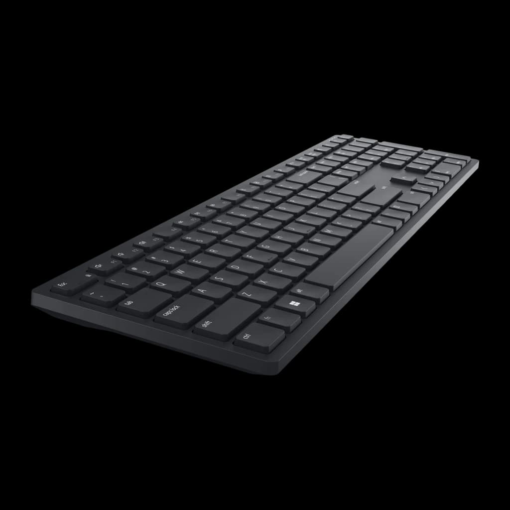 Dell Clavier Pro KB500 Espagnol Noir, vue latérale avant basse: profil fin et hauteur des touches au premier plan