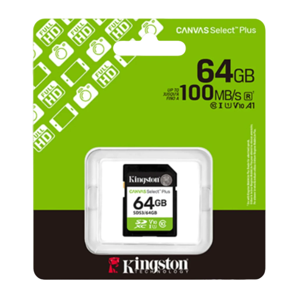 Kingston Canvas Select Plus SDXC 64GB noir, emballage face avant: boîte verte avec carte, 100MB/s, Full HD et icônes
