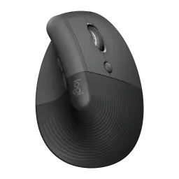 Logitech Lift for Business Grafito, vista frontal en ángulo: diseño ergonómico vertical, rueda SmartWheel y textura