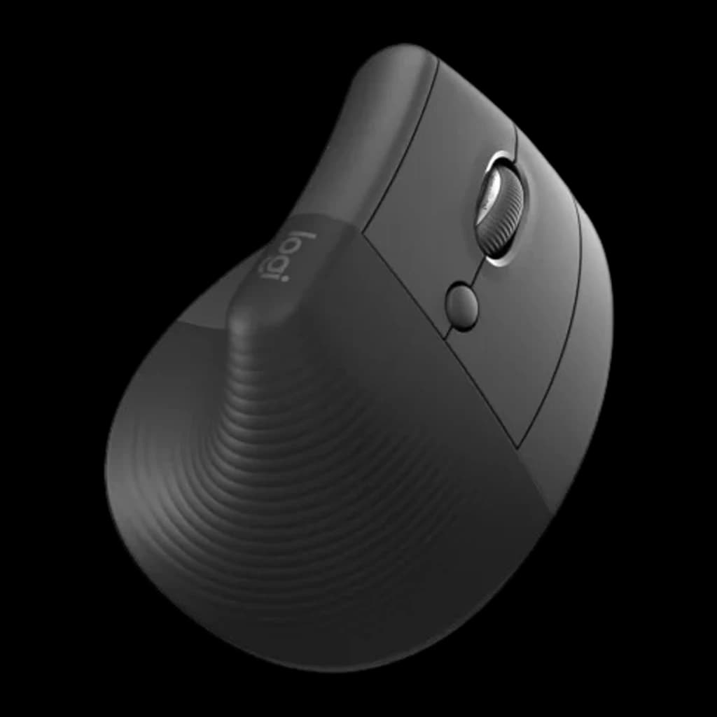 Logitech Lift for Business grafito, vista inferior trasera: base texturizada con estrías concéntricas y botón de cambio