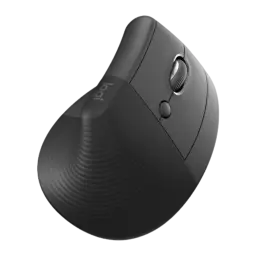 Logitech Lift for Business grafito, vista inferior trasera: base texturizada con estrías concéntricas y botón de cambio