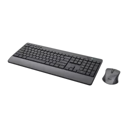 Trust Kit clavier et souris sans fil Trezo Comfort noir, vue en perspective: clavier avec repose-poignet et souris compacte