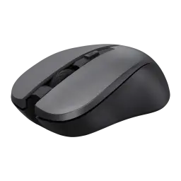 Trust Kit clavier souris sans fil Trezo Comfort noir, vue latérale: souris grise avec bouton DPI et molette texturée