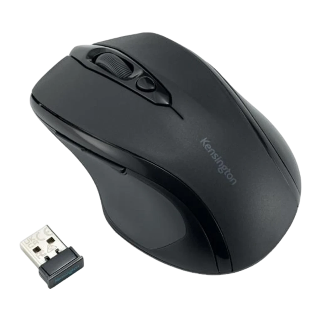 Kensington Ratón inalámbrico MY310 EQ negro, kit con nano receptor USB: vista superior en ángulo, logo Kensington visible - Ítem4