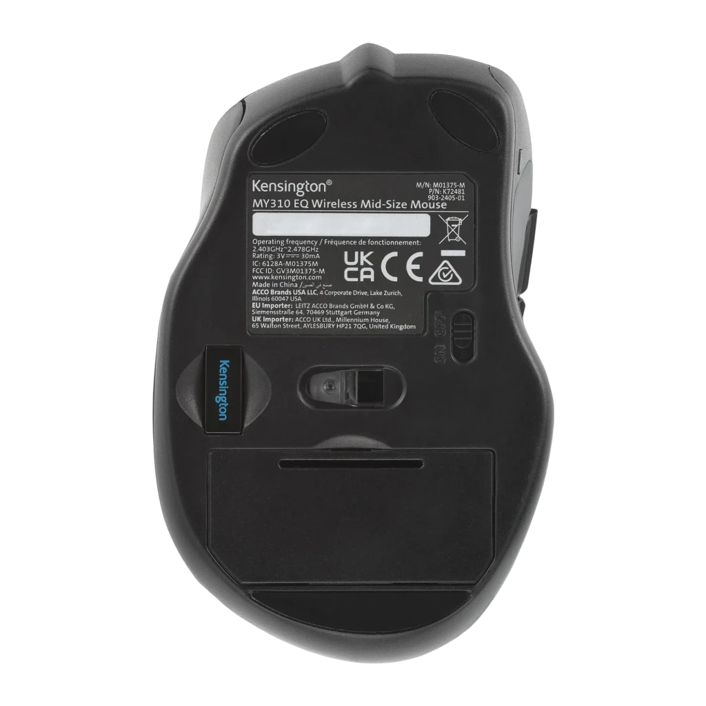 Kensington Ratón inalámbrico MY310 EQ negro, kit con nano receptor USB: vista superior en ángulo, logo Kensington visible - Ítem2