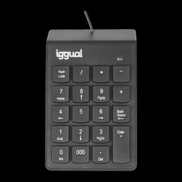 iggual Teclado numérico CK-NUM-19T USB negro, vista frontal: teclas blancas con Num Lock, 000 y cable USB visible arriba