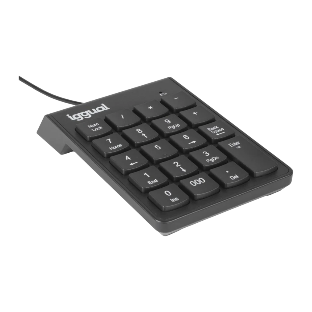 iggual Teclado numérico CK-NUM-19T USB negro, vista frontal: teclas blancas con Num Lock, 000 y cable USB visible arriba - Ítem2