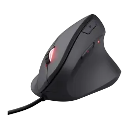 Trust Souris Gaming GXT 144 Rexx noir, vue latérale droite: design vertical ergonomique, molette avec lumière rouge et câble