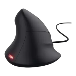 Trust Souris Gaming GXT 144 Rexx noir, vue latérale gauche: logo GXTrust éclairé en rouge sur la base et câble tressé