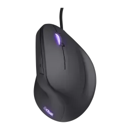 Trust GXT 144 Rexx Noir, vue latérale: souris ergonomique verticale avec éclairage RGB violet sur molette et logo