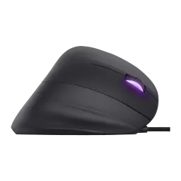 Trust GXT 144 Rexx noir, vue latérale: profil ergonomique vertical avec éclairage RGB violet sur la molette et câble tressé