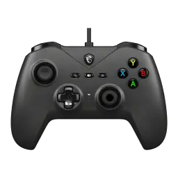 MSI Mando Force GC200 Negro USB, vista frontal: botones ABXY de colores, cruceta, dos sticks y logo dragón MSI