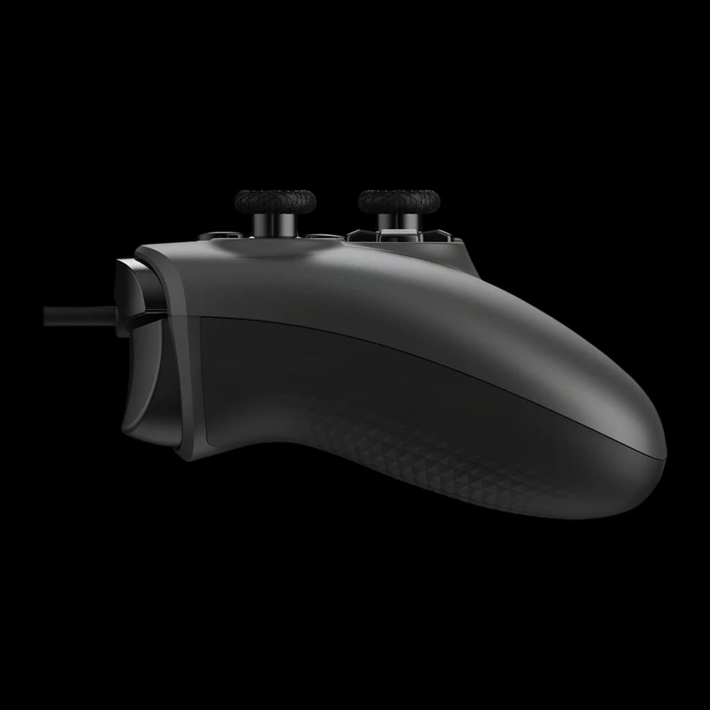 MSI Mando Force GC200 Negro USB, vista lateral: perfil derecho con joysticks, agarre texturizado y cable USB visible