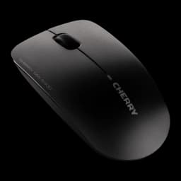 Cherry Ratón MW 2400 Wireless negro, vista en perspectiva: perfil redondeado, rueda y cuerpo completo en ángulo frontal