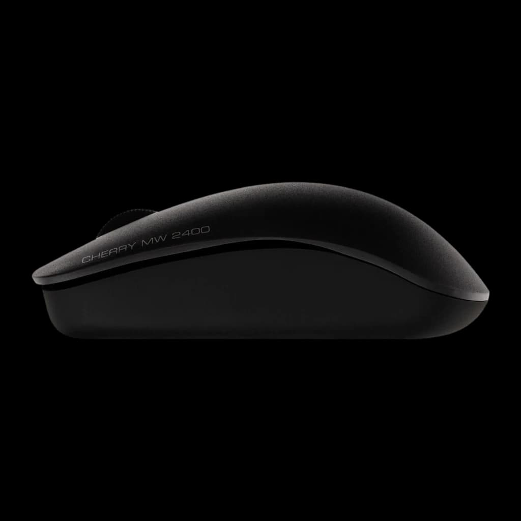 Cherry Ratón MW 2400 Wireless negro, vista lateral: perfil ergonómico curvo y textura bicolor superior e inferior