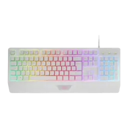 Mars Gaming Combo MCP124 Blanco, vista superior: teclado completo con retroiluminación RGB multicolor y reposamanos