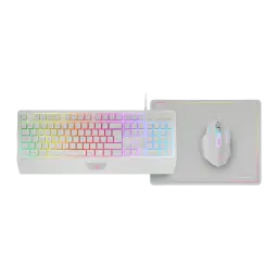 Mars Gaming MCP124 Combo Gaming Blanco, vista superior: teclado con retroiluminación RGB, ratón y alfombrilla blancos