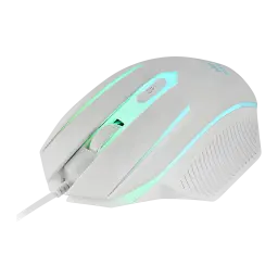 Mars Gaming MCP124 Blanco, ratón vista lateral: iluminación RGB verde-azul, botón DPI y agarre texturizado