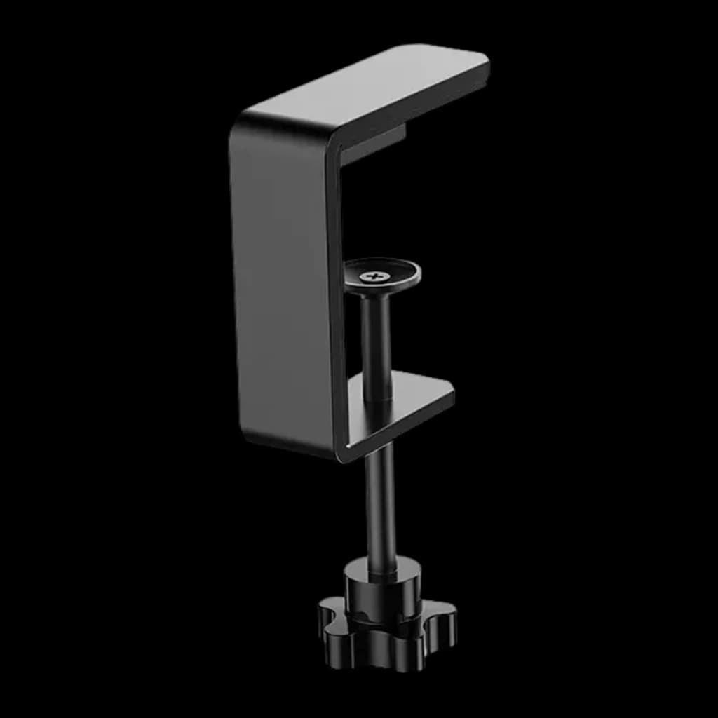 Moza Racing Abrazadera de mesa para Yoke negro, vista lateral: una pinza en forma de C con tornillo central y rueda
