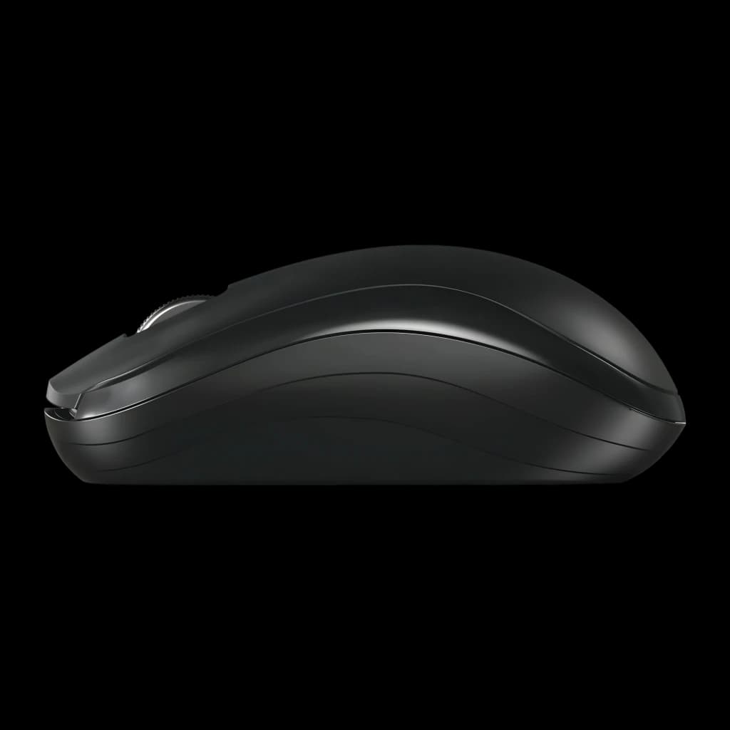CHERRY Ratón inalámbrico MW 2200 negro, vista lateral: perfil ergonómico, rueda de desplazamiento y cuerpo mate