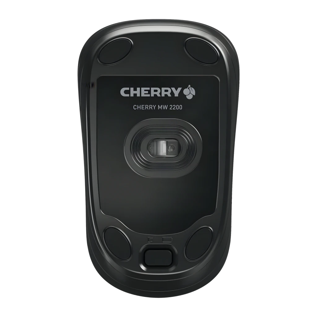 CHERRY Souris sans fil MW 2200 noir, vue du dessus: molette centrale texturée, boutons et logo CHERRY en bas - Ítem4