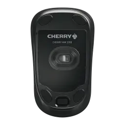 CHERRY Ratón inalámbrico MW 2200 negro, vista inferior: sensor óptico, patas deslizantes, logo y botón de conexión