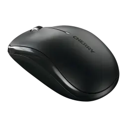 CHERRY Ratón inalámbrico MW 2200 negro, vista lateral: perfil ergonómico, rueda plateada y logo CHERRY en la cubierta mate (2)