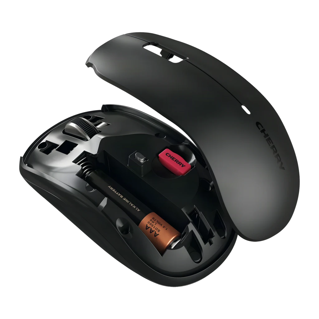CHERRY Souris sans fil MW 2200 noir, vue du dessus: molette centrale texturée, boutons et logo CHERRY en bas - Ítem6