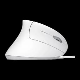 Trust Souris verticale ergonomique Verto blanc, vue latérale: profil ergonomique, molette grise et câble USB visibles