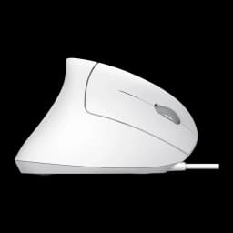 Trust Souris verticale ergonomique Verto blanc, vue latérale: profil ergonomique, molette grise et câble USB visibles (2)
