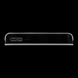 Verbatim Store n Go 2TB plata, vista lateral: puerto micro USB 3.0 con etiqueta USB 3.0 en canto negro
