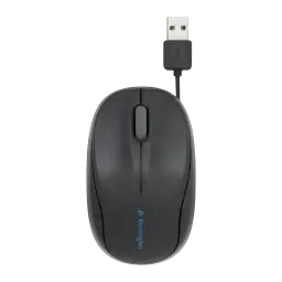 Kensington Pro Fit Rétractable Noir, vue du dessus: molette centrale, logo bleu et connecteur USB rétractable