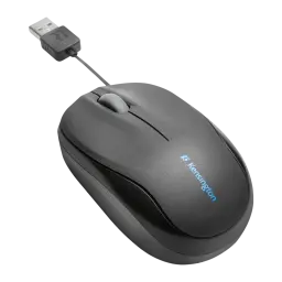 Kensington Pro Fit Rétractable Noir, vue en perspective: profil latéral, finition gris foncé et câble USB déployé