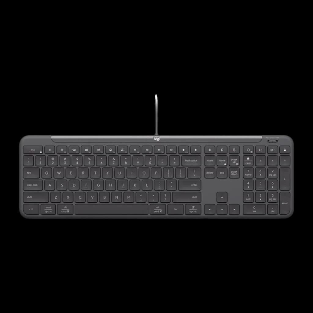 Logitech Signature Slim K620 For Business QWERTY Grafite, vista superior: teclado completo com teclado numérico e cabo USB