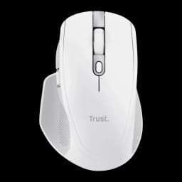 Trust Ozaa+ Multi-Connect Wireless Blanc, vue du dessus: molette texturée, boutons latéraux et logo Trust visibles