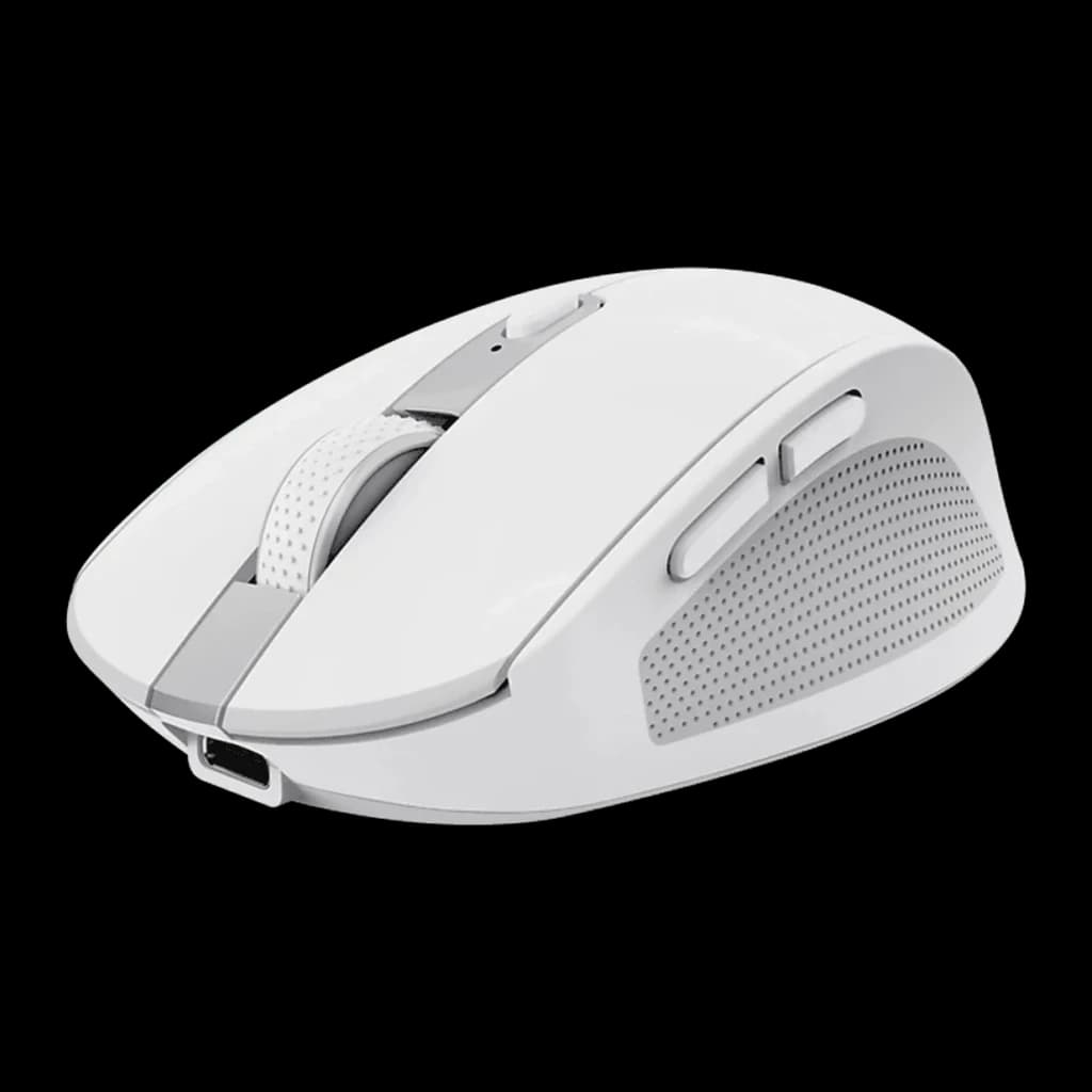 Trust Ozaa+ Multi-Connect Wireless Blanc, vue latérale: zones texturées, boutons latéraux et port USB-C visibles