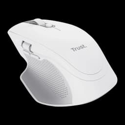 Trust Ozaa+ Multi-Connect Wireless Blanc, vue latérale gauche: molette, boutons latéraux texturés et indicateurs LED bleus