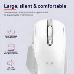 Trust Souris Ozaa+ Multi-Connect Wireless Blanc, vue latérale: molette argentée, bouton DPI et côtés en caoutchouc